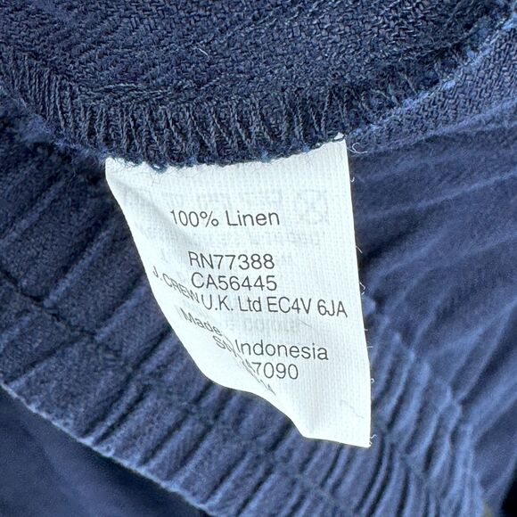 J. CREW Dark Blue Pull On 100% Linen Tie Waist Wide Leg Pants Size 12 - Picture 6 of 6